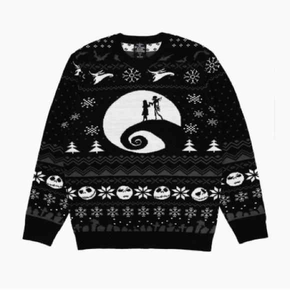 2X Nightmare Before Christmas Jack and Sally on Hill Intarsia Holiday Sweater - Picture 1 of 6